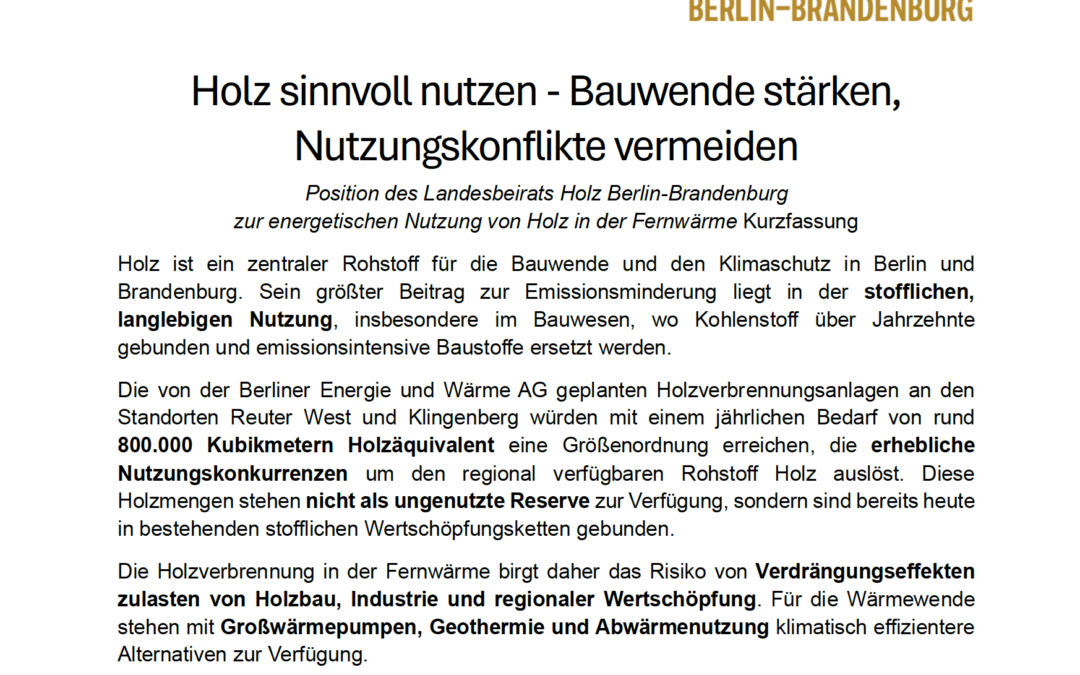 Holz sinnvoll nutzen – Bauwende stärken, Nutzungskonflikte vermeiden