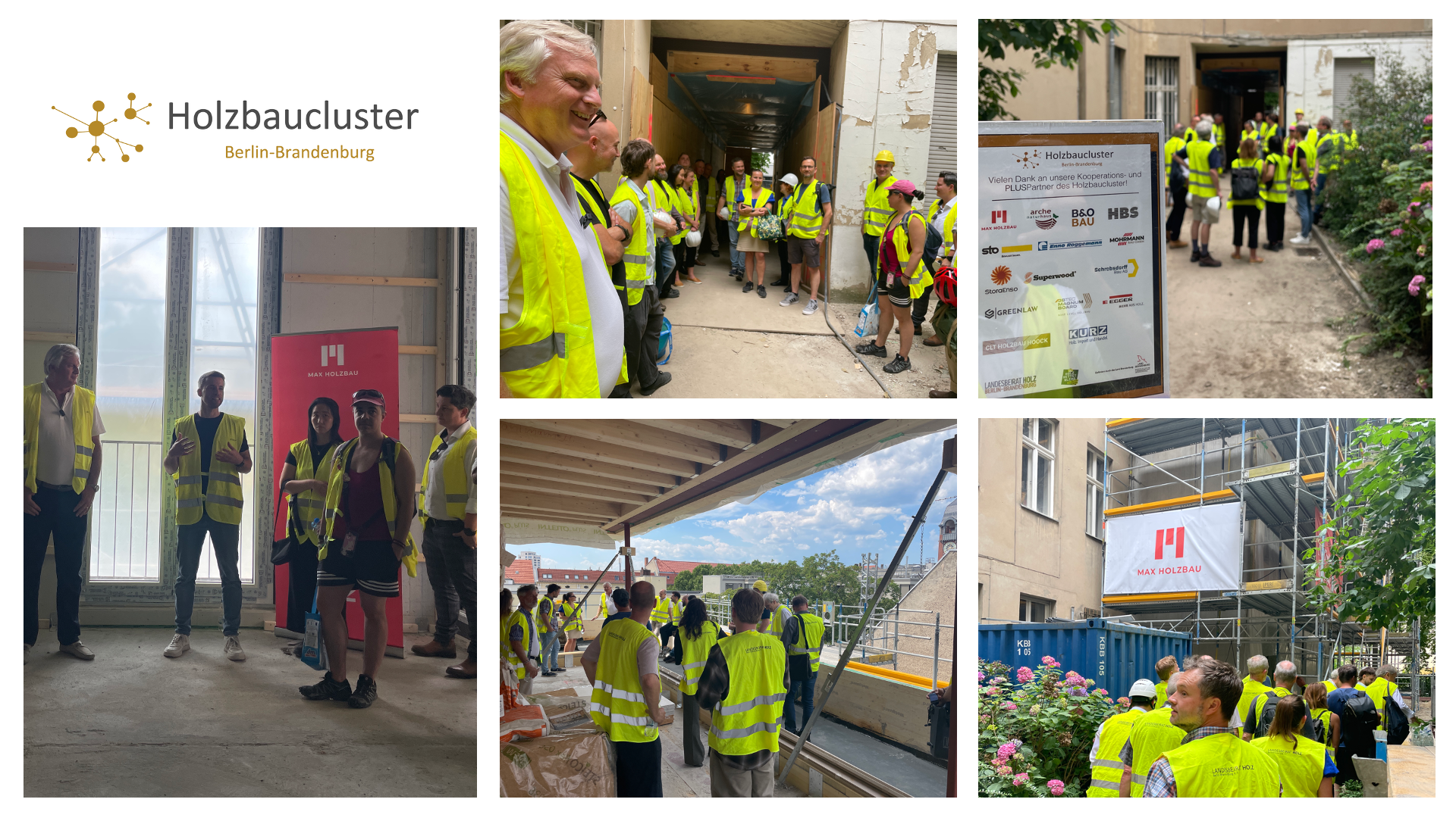 Fotocollage der Baustellenbesichtigung in Charlottenburg mit MAX Holzbau